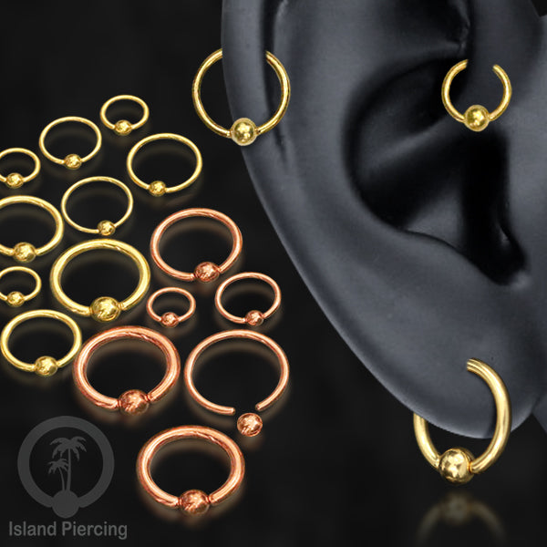 BCR piercing stainless warna gold atau rose gold, tindik tragus, daith, helix, septum atau alis