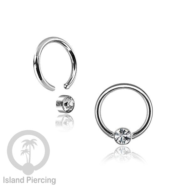 BCR piercing stainless dengan opal dan zirconia,  tindik tragus, daith, helix, bibir atau alis