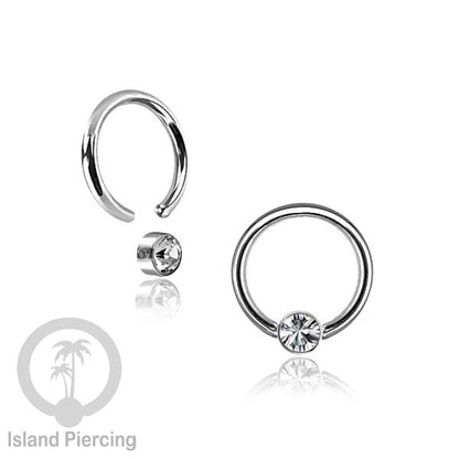BCR piercing stainless dengan opal dan zirconia,  tindik tragus, daith, helix, bibir atau alis