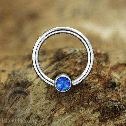 BCR piercing stainless dengan opal dan zirconia,  tindik tragus, daith, helix, bibir atau alis