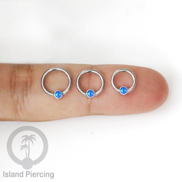 BCR piercing stainless dengan opal dan zirconia,  tindik tragus, daith, helix, bibir atau alis