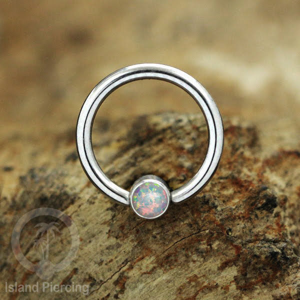 BCR piercing stainless dengan opal dan zirconia,  tindik tragus, daith, helix, bibir atau alis