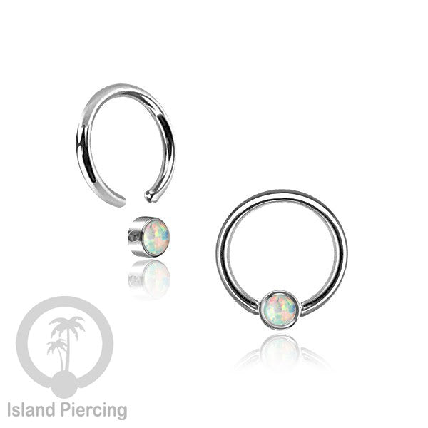 BCR piercing stainless dengan opal dan zirconia,  tindik tragus, daith, helix, bibir atau alis