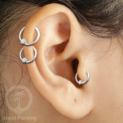 BCR piercing stainless dengan opal dan zirconia,  tindik tragus, daith, helix, bibir atau alis
