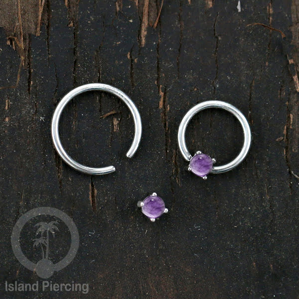 BCR piercing stainless dengan batu semi murni, tindik tragus, daith, helix atau alis