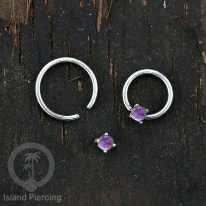 BCR piercing stainless dengan batu semi murni, tindik tragus, daith, helix atau alis