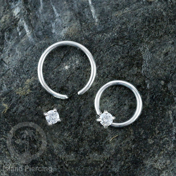 BCR piercing stainless dengan batu semi murni, tindik tragus, daith, helix atau alis