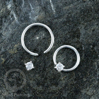BCR piercing stainless dengan batu semi murni, tindik tragus, daith, helix atau alis