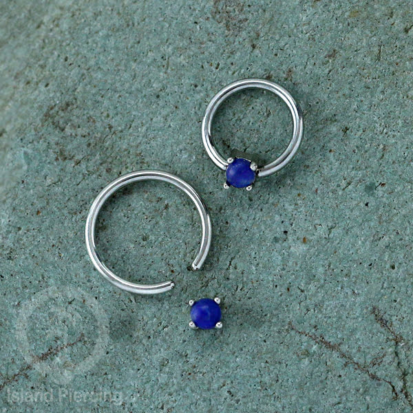 BCR piercing stainless dengan batu semi murni, tindik tragus, daith, helix atau alis