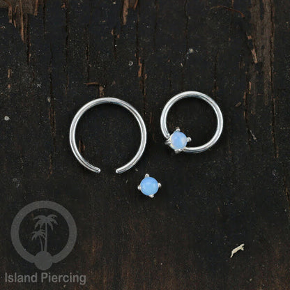 BCR piercing stainless dengan batu semi murni, tindik tragus, daith, helix atau alis