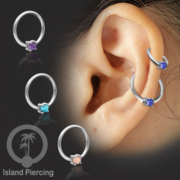 BCR piercing stainless dengan batu semi murni, tindik tragus, daith, helix atau alis