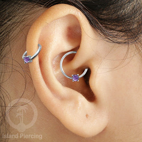 BCR piercing stainless dengan batu semi murni, tindik tragus, daith, helix atau alis