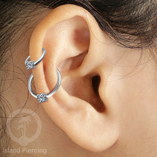 BCR piercing stainless dengan batu semi murni, tindik tragus, daith, helix atau alis