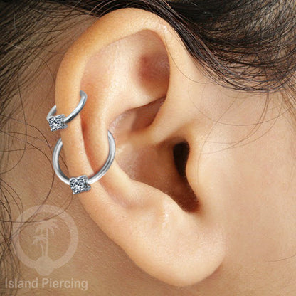 BCR piercing stainless dengan batu semi murni, tindik tragus, daith, helix atau alis