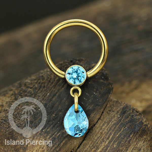 BCR piercing stainless warna gold, tindik tragus, daith, helix dengan tetes zirconia