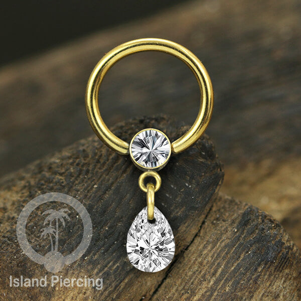 BCR piercing stainless warna gold, tindik tragus, daith, helix dengan tetes zirconia