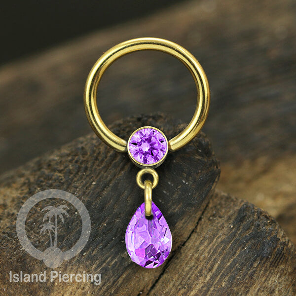 BCR piercing stainless warna gold, tindik tragus, daith, helix dengan tetes zirconia