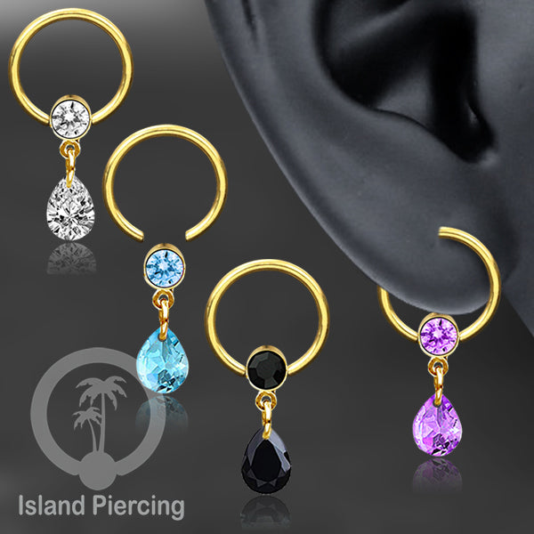 BCR piercing stainless warna gold, tindik tragus, daith, helix dengan tetes zirconia