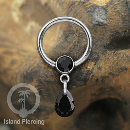 BCR piercing stainless warna silver, tindik tragus, daith, helix dengan tetes zirconia