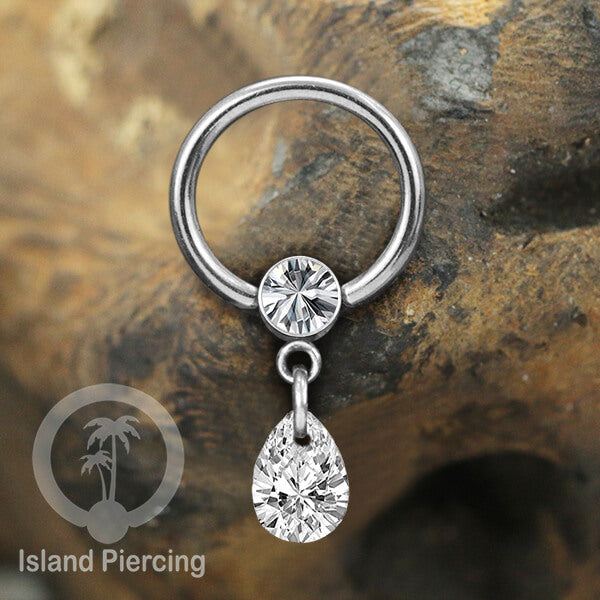 BCR piercing stainless warna silver, tindik tragus, daith, helix dengan tetes zirconia