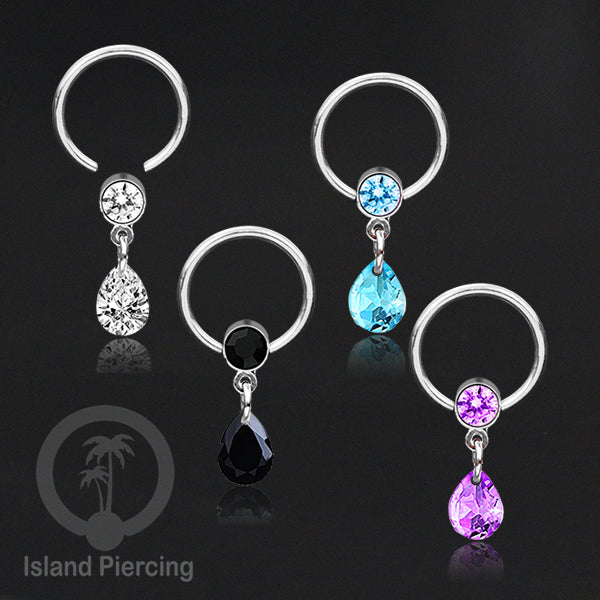 BCR piercing stainless warna silver, tindik tragus, daith, helix dengan tetes zirconia