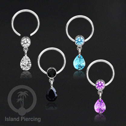BCR piercing stainless warna silver, tindik tragus, daith, helix dengan tetes zirconia