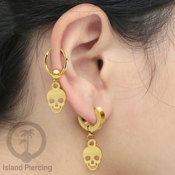 BCR Piercing Stainless warna gold Tindik model Gothic Halloween, Tengkorak, sihir, peti...
