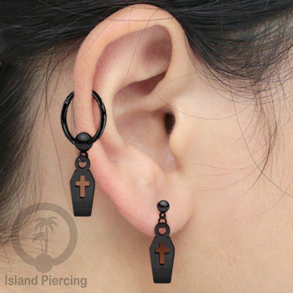 BCR Piercing Stainless warna hitam Tindik model Gothic Halloween, Tengkorak, sihir, peti...
