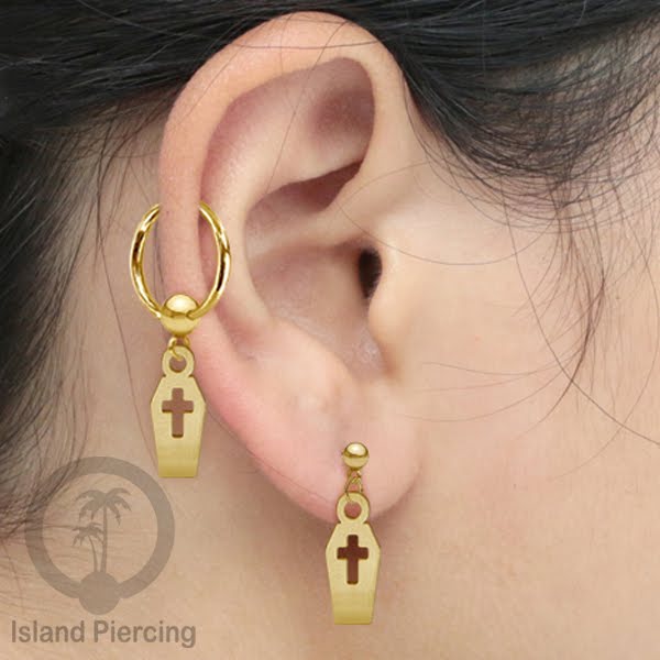 BCR Piercing Stainless warna gold Tindik model Gothic Halloween, Tengkorak, sihir, peti...