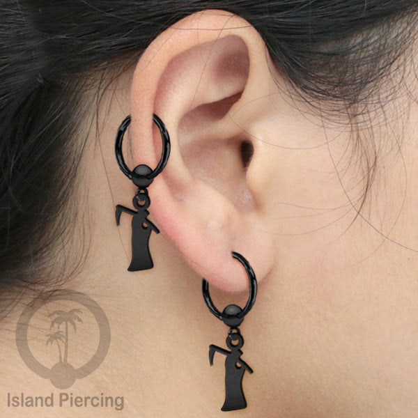 BCR Piercing Stainless warna hitam Tindik model Gothic Halloween, Tengkorak, sihir, peti...