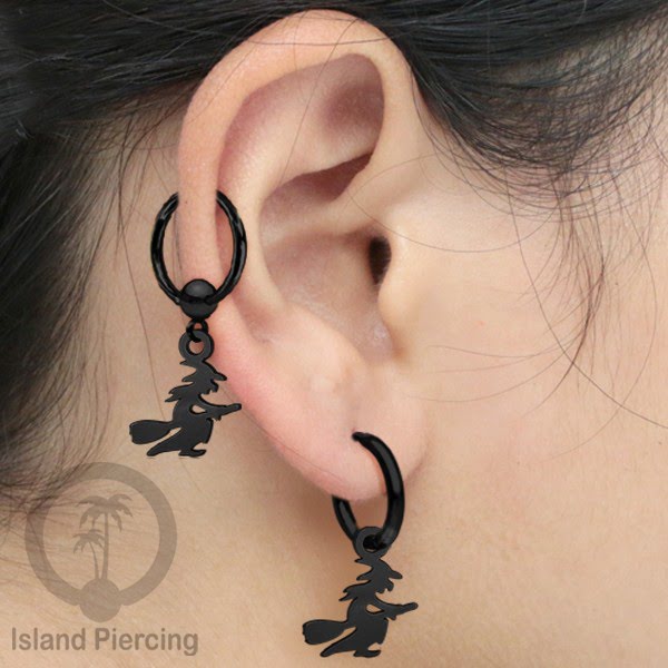 BCR Piercing Stainless warna hitam Tindik model Gothic Halloween, Tengkorak, sihir, peti...