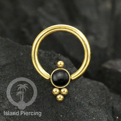 BCR piercing stainless warna gold dengan batu. Tragus, daith, helix, tindik alis dan septum ring