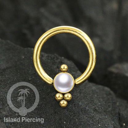 BCR piercing stainless warna gold dengan batu. Tragus, daith, helix, tindik alis dan septum ring