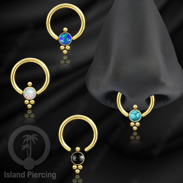 BCR piercing stainless warna gold dengan batu. Tragus, daith, helix, tindik alis dan septum ring