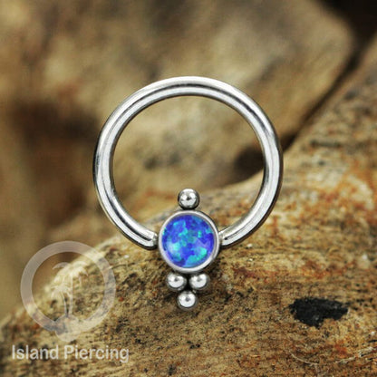 BCR piercing stainless warna Silver dengan batu. Tragus, daith, helix, tindik alis dan septum ring