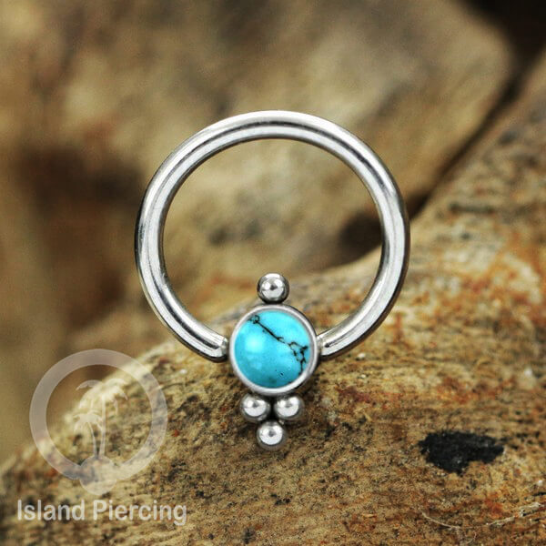 BCR piercing stainless warna Silver dengan batu. Tragus, daith, helix, tindik alis dan septum ring