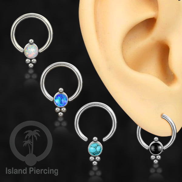 BCR piercing stainless warna Silver dengan batu. Tragus, daith, helix, tindik alis dan septum ring