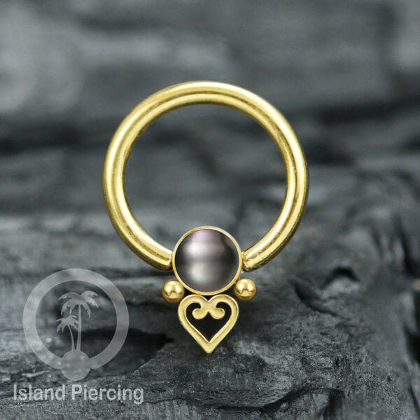 BCR piercing stainless warna gold dengan batu. Tragus, daith, helix, septum dan nipple ring