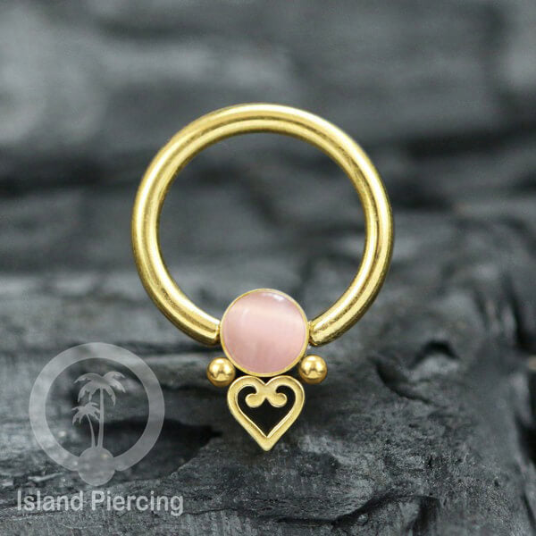 BCR piercing stainless warna gold dengan batu. Tragus, daith, helix, septum dan nipple ring