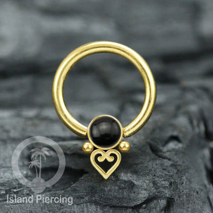 BCR piercing stainless warna gold dengan batu. Tragus, daith, helix, septum dan nipple ring