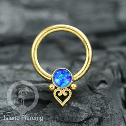 BCR piercing stainless warna gold dengan batu. Tragus, daith, helix, septum dan nipple ring