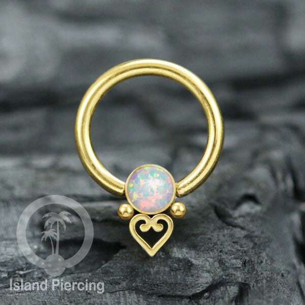BCR piercing stainless warna gold dengan batu. Tragus, daith, helix, septum dan nipple ring