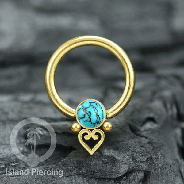 BCR piercing stainless warna gold dengan batu. Tragus, daith, helix, septum dan nipple ring