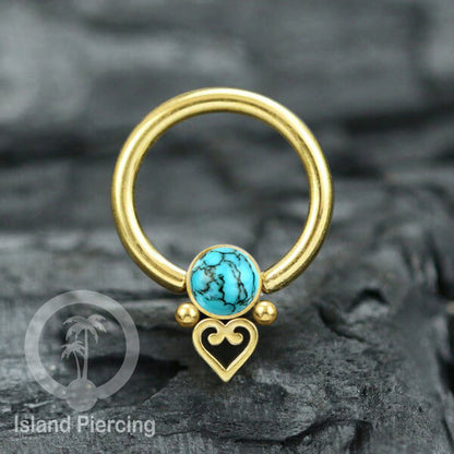 BCR piercing stainless warna gold dengan batu. Tragus, daith, helix, septum dan nipple ring