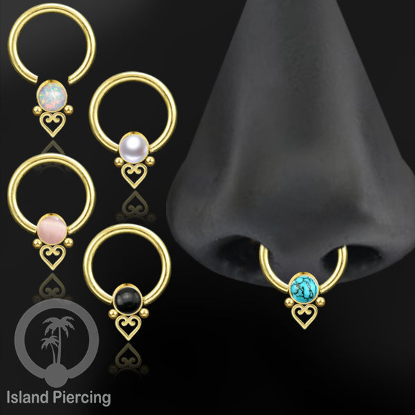 BCR piercing stainless warna gold dengan batu. Tragus, daith, helix, septum dan nipple ring