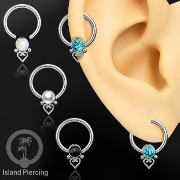 BCR piercing stainless warna silver dengan batu. Tragus, daith, helix, septum dan nipple ring