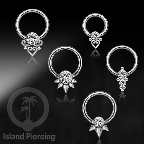 BCR piercing stainless warna silver dengan kristal zirconia, Tragus, Septum dan Helix piercing