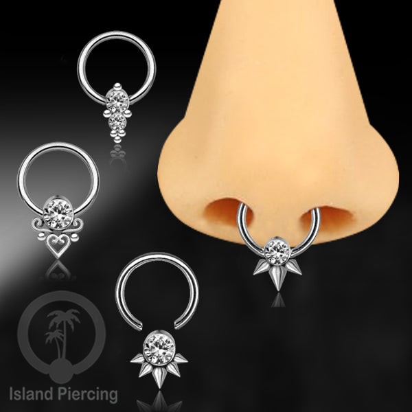 BCR piercing stainless warna silver dengan kristal zirconia, Tragus, Septum dan Helix piercing