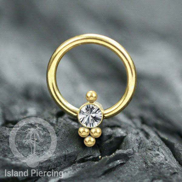 BCR piercing stainless warna gold dengan kristal zirconia, Tragus, Septum dan Helix piercing