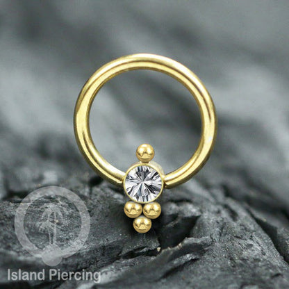 BCR piercing stainless warna gold dengan kristal zirconia, Tragus, Septum dan Helix piercing